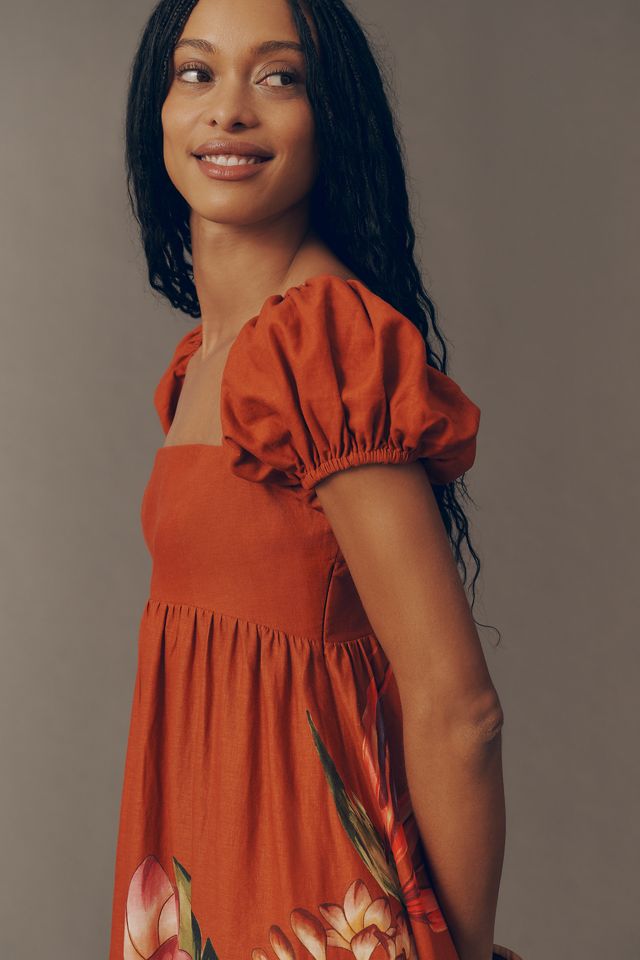 Farm Rio Puff-Sleeve Square-Neck Midi Dress | Anthropologie