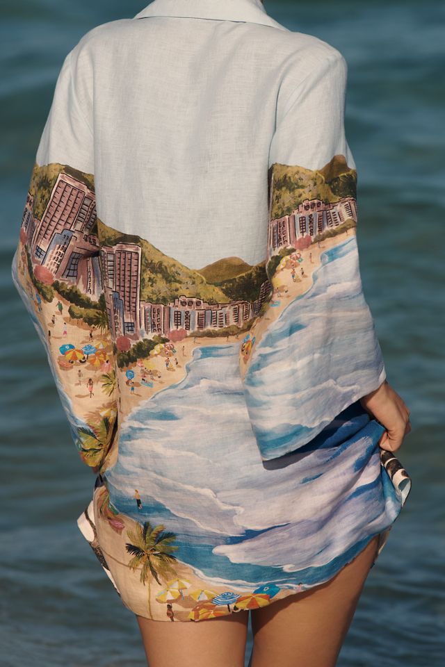 Farm Rio Copacabana Linen Tie-Waist Dress | Anthropologie