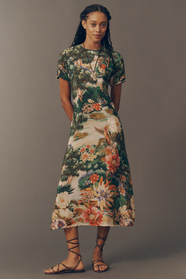 Farm Rio Short-Sleeve Garden Midi Dress | Anthropologie