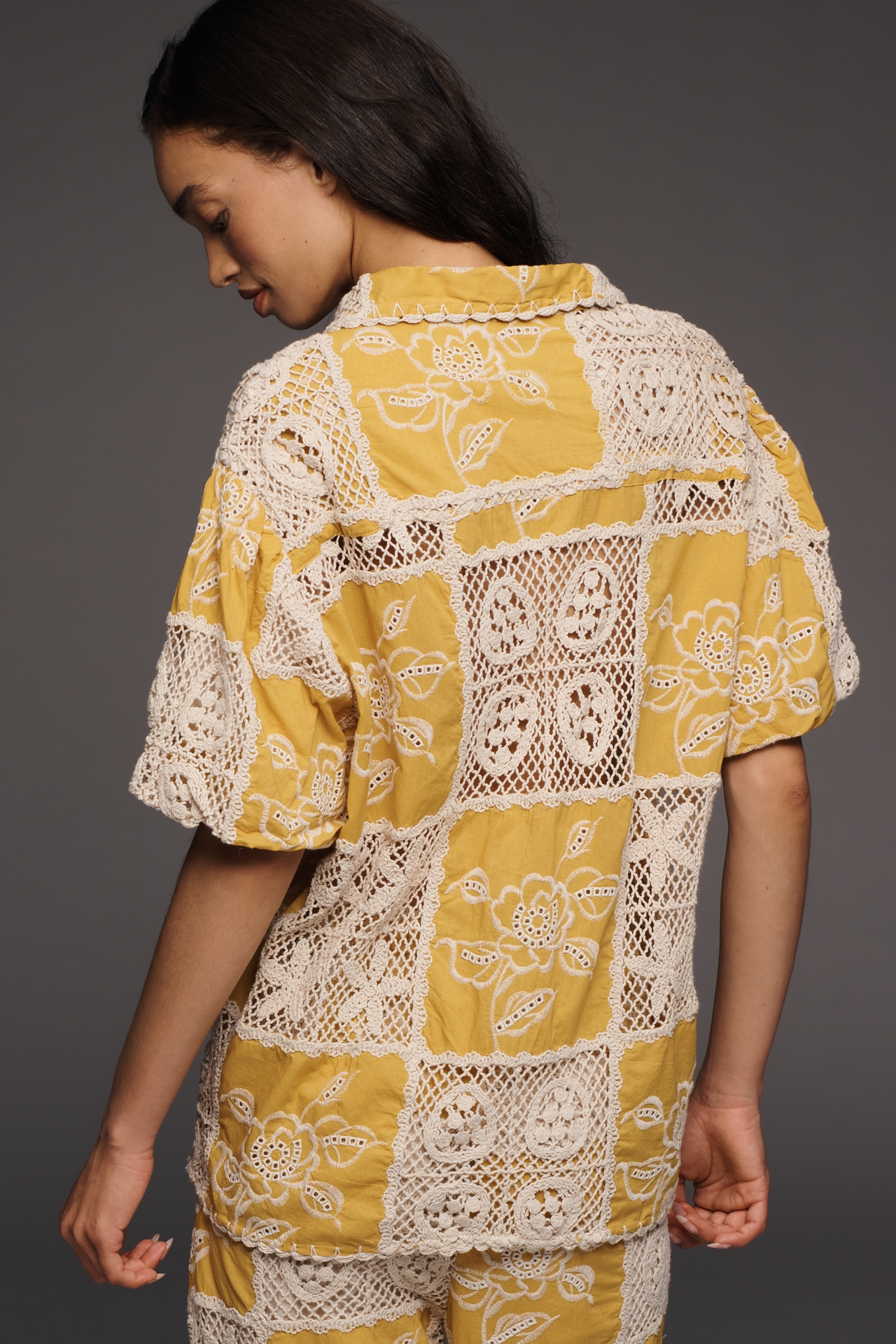Farm Rio Lace Short-Sleeve Buttondown Top