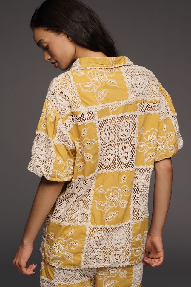 Farm Rio Lace Short-Sleeve Buttondown Top #2