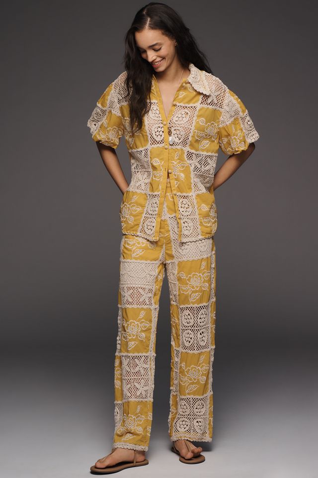 Farm Rio Lace Short-Sleeve Buttondown Top #3