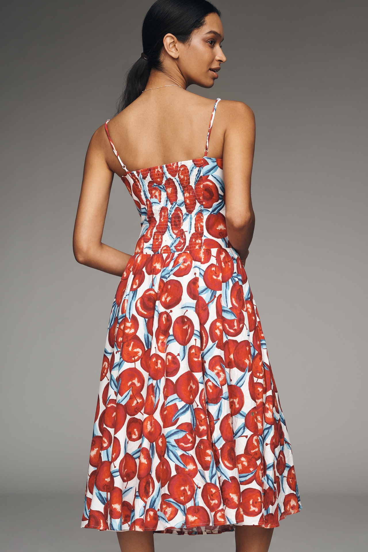 Farm Rio Cherry Blossom Sleeveless Sweetheart Midi Dress