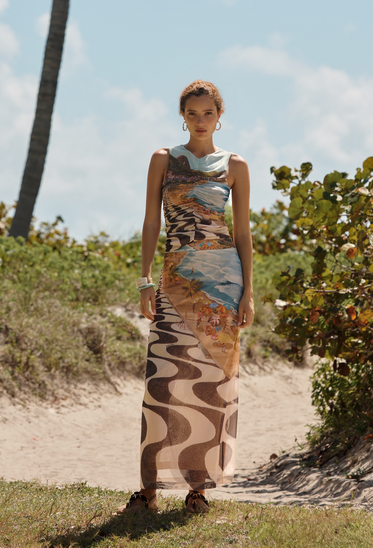 Farm Rio Copacabana Beach Print Midi Skirt