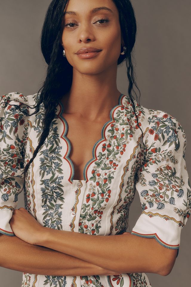 Farm Rio Scalloped Linen Half-Sleeve Romper #1