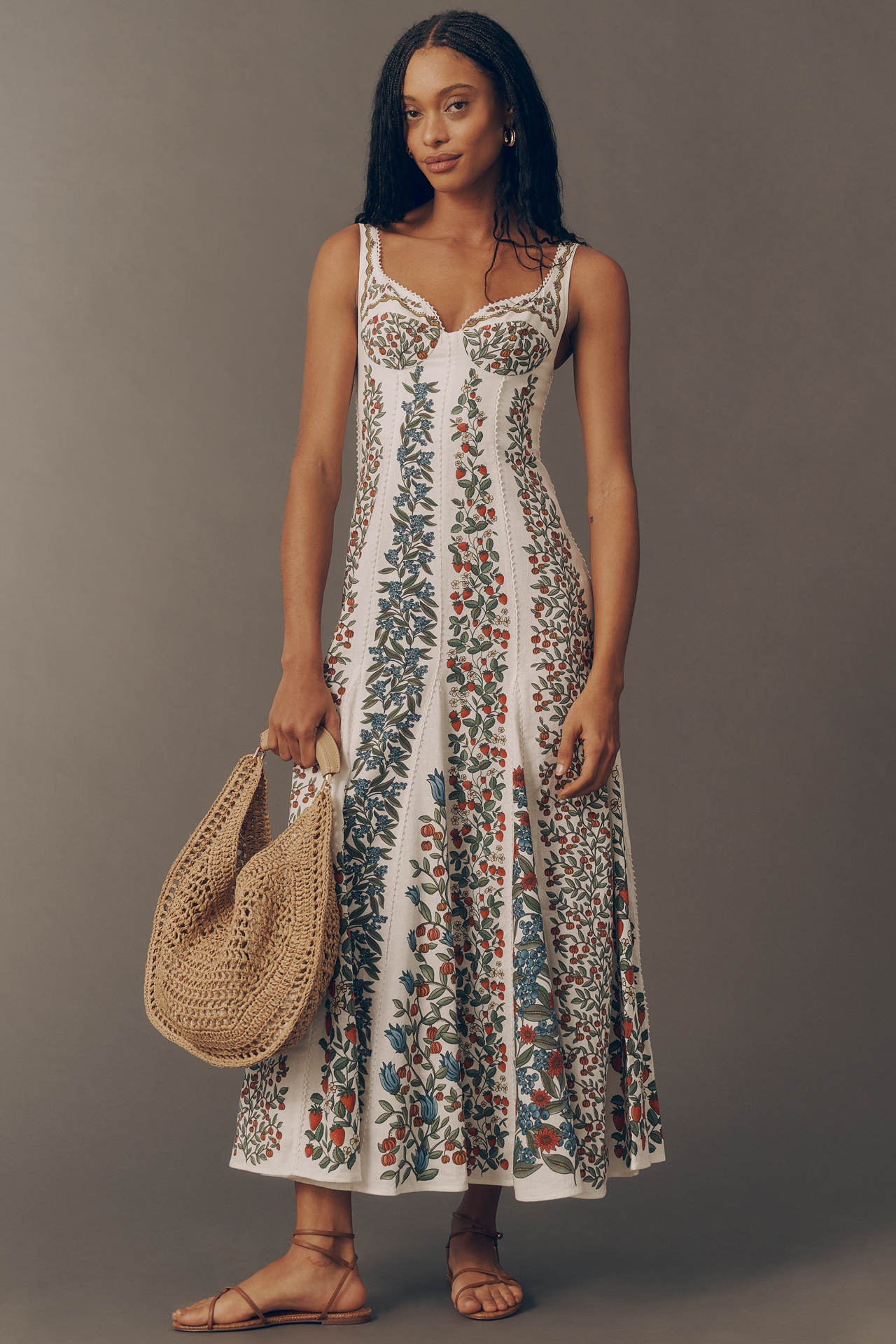 Farm Rio Sleeveless Sweetheart Midi Dress