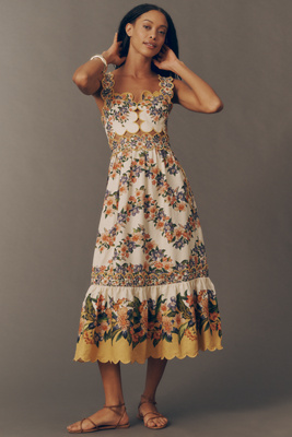 Farm Rio Sands Hilo Scalloped Sleeveless Midi Dress | Anthropologie