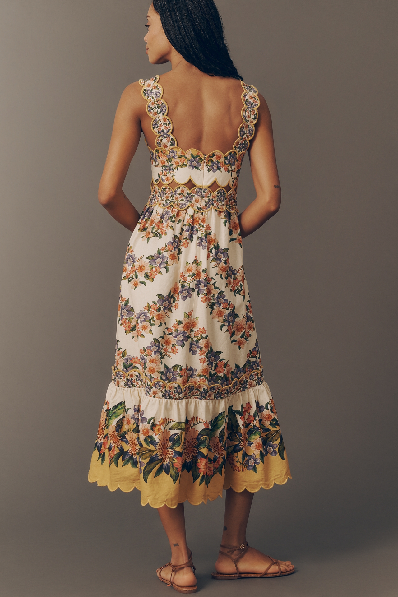 Farm Rio Sands Hilo Scalloped Sleeveless Midi Dress