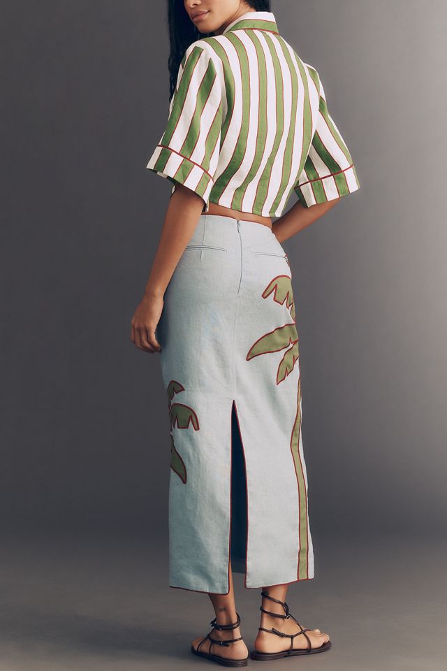 Farm Rio Embroidered Palm Linen Midi Skirt #3