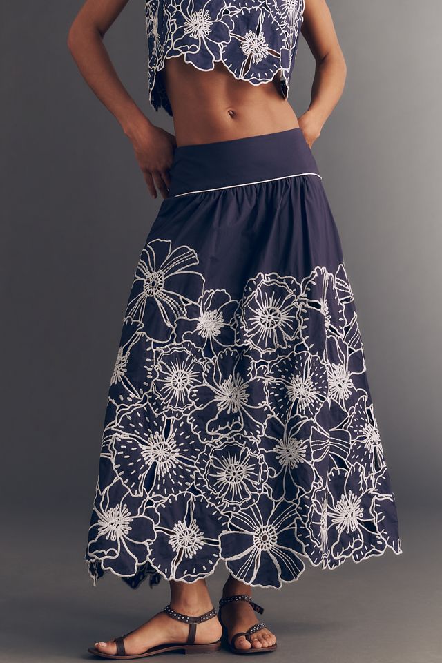 Farm Rio Flowers Richelieu Midi Skirt | Anthropologie