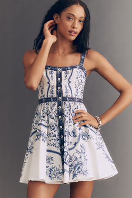 Farm Rio Porcelain Garden Mini Dress | Anthropologie
