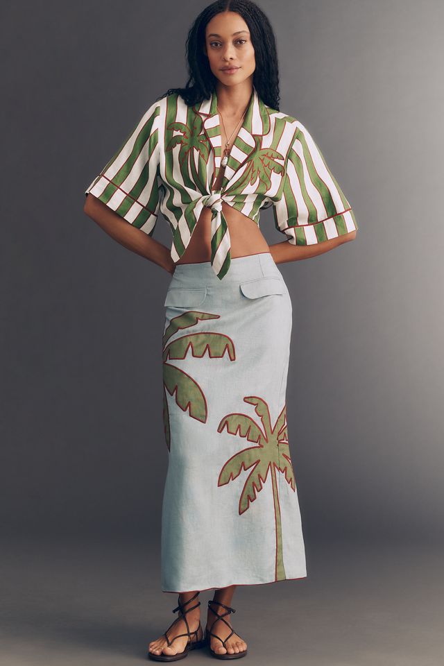 Farm Rio Spring Stripes Tie-Front Linen Top #1