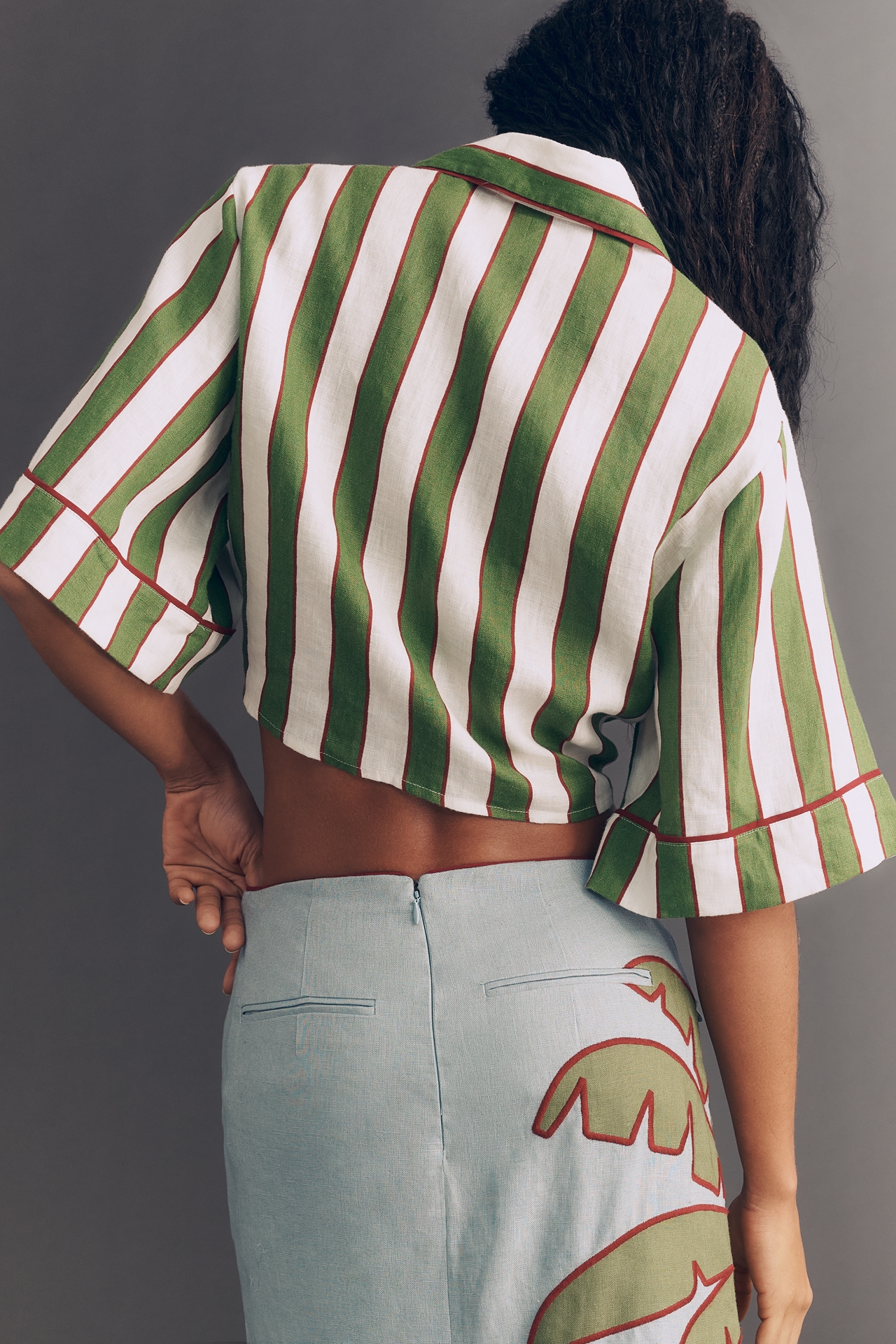 Farm Rio Spring Stripes Tie-Front Linen Top