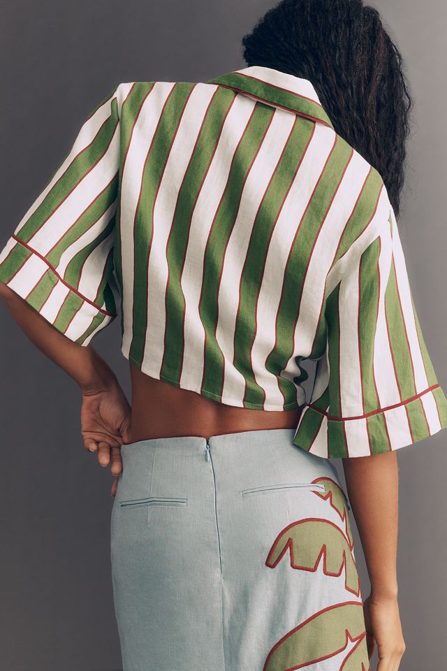 Farm Rio Spring Stripes Tie-Front Linen Top | Anthropologie