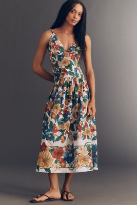 Farm Rio Linen Sleeveless Sweetheart Midi Dress