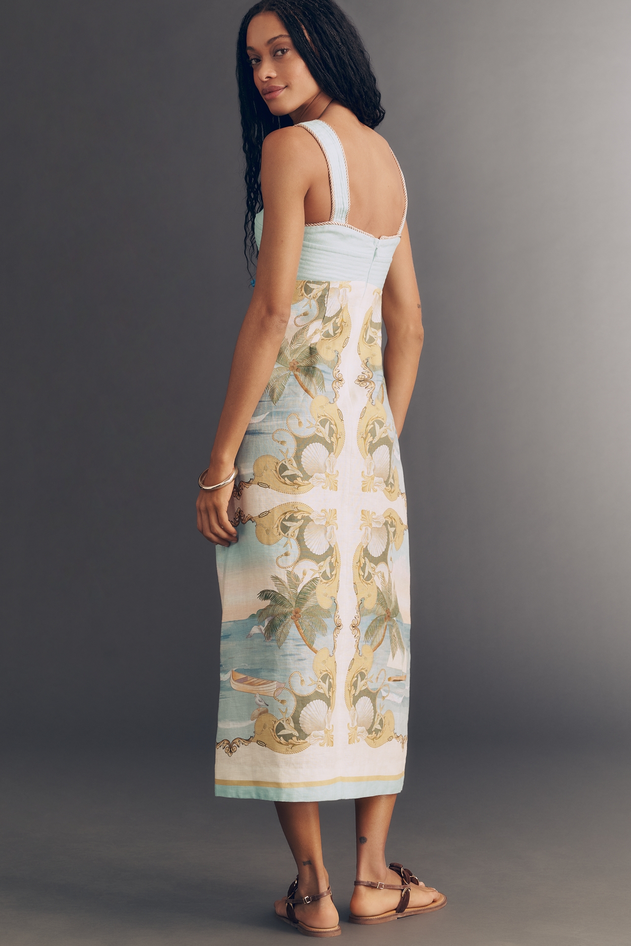 Farm Rio Royal Sea Linen Midi Dress