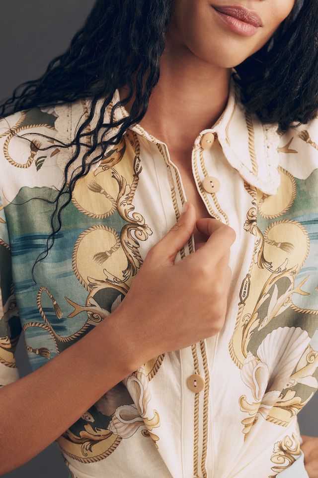 Farm Rio Royal Sea Gathered-Waist Midi Dress | Anthropologie