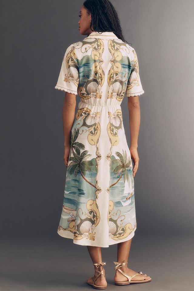 Farm Rio Royal Sea Gathered-Waist Midi Dress | Anthropologie