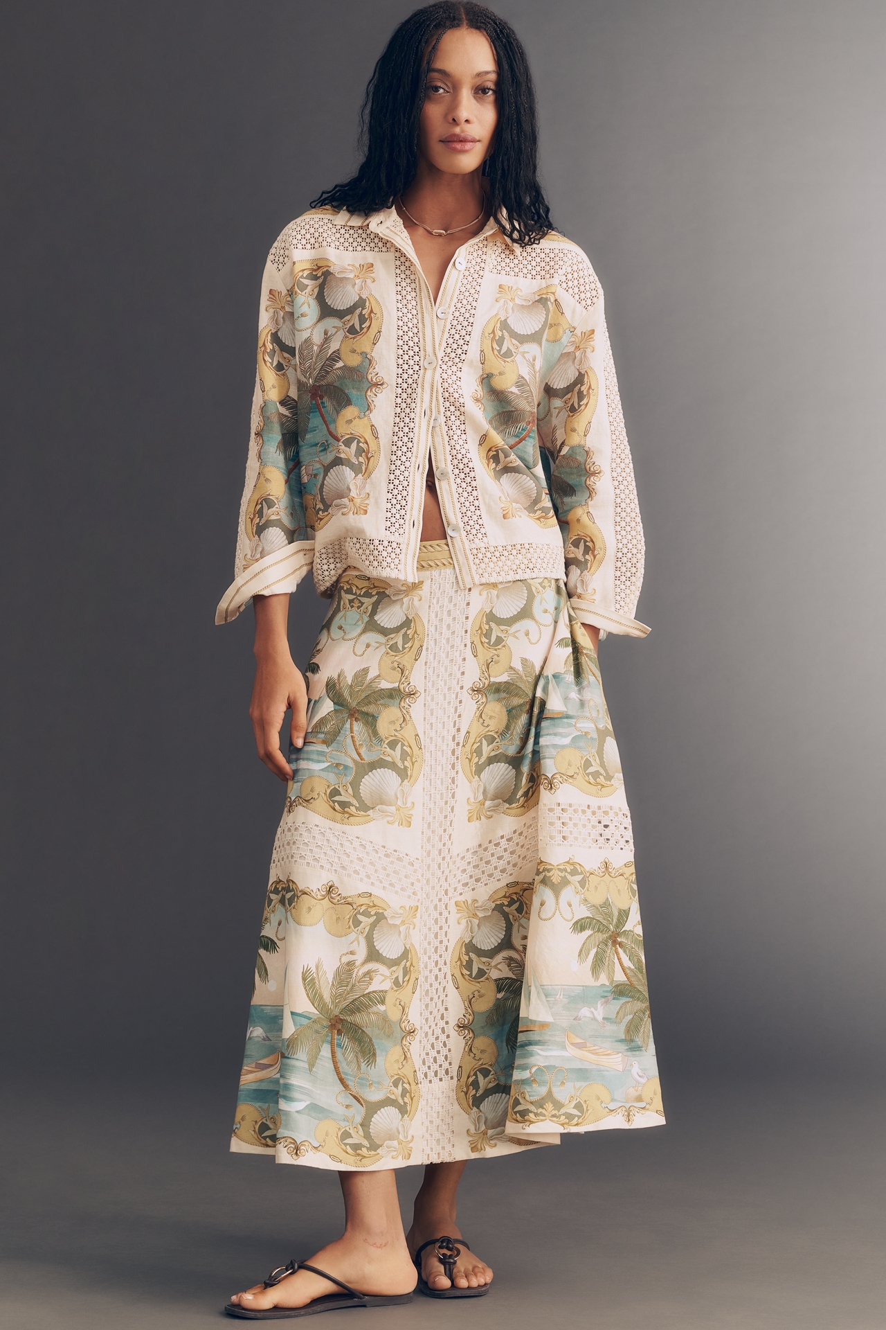 Farm Rio Royal Sea Buttondown Top