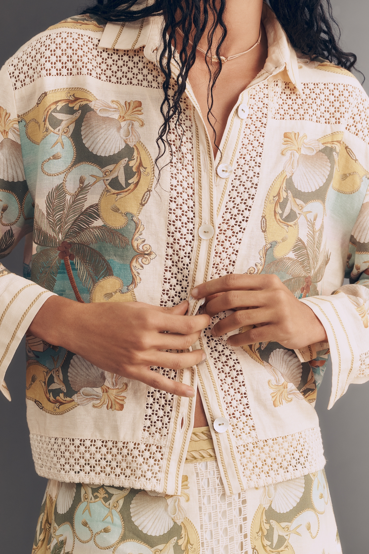 Farm Rio Royal Sea Buttondown Top