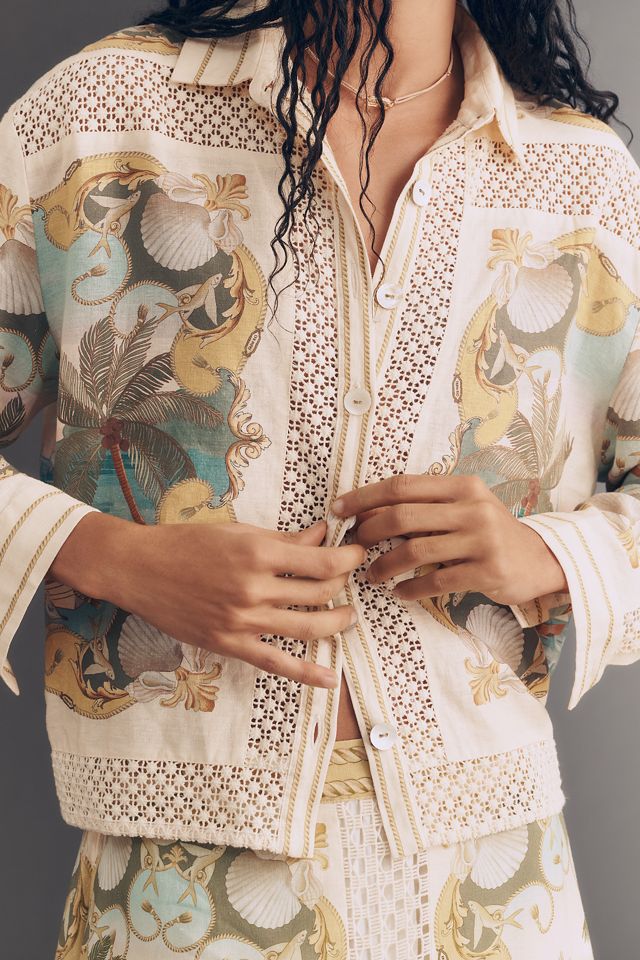 Farm Rio Royal Sea Buttondown Top #2