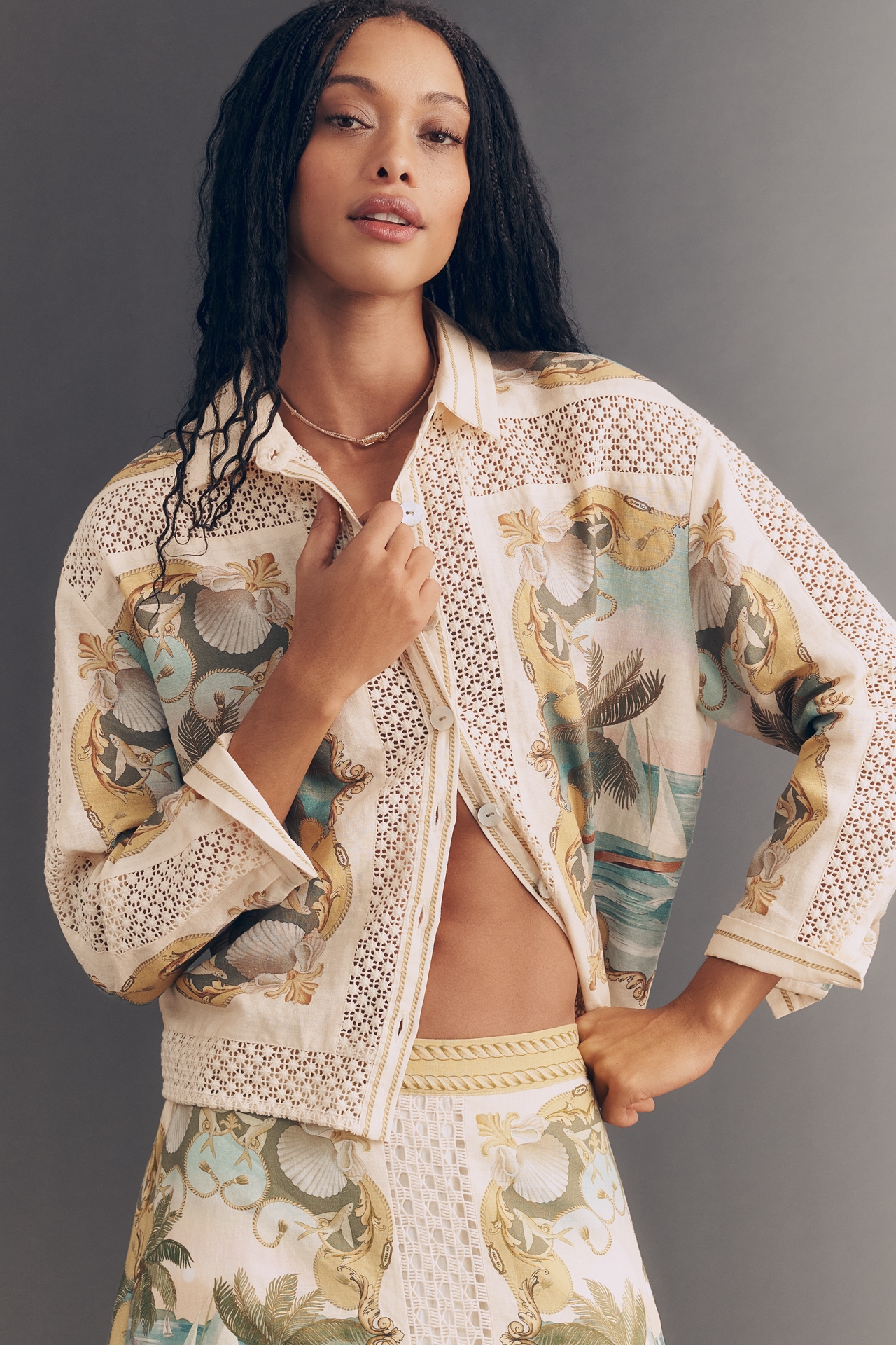 Farm Rio Royal Sea Buttondown Top