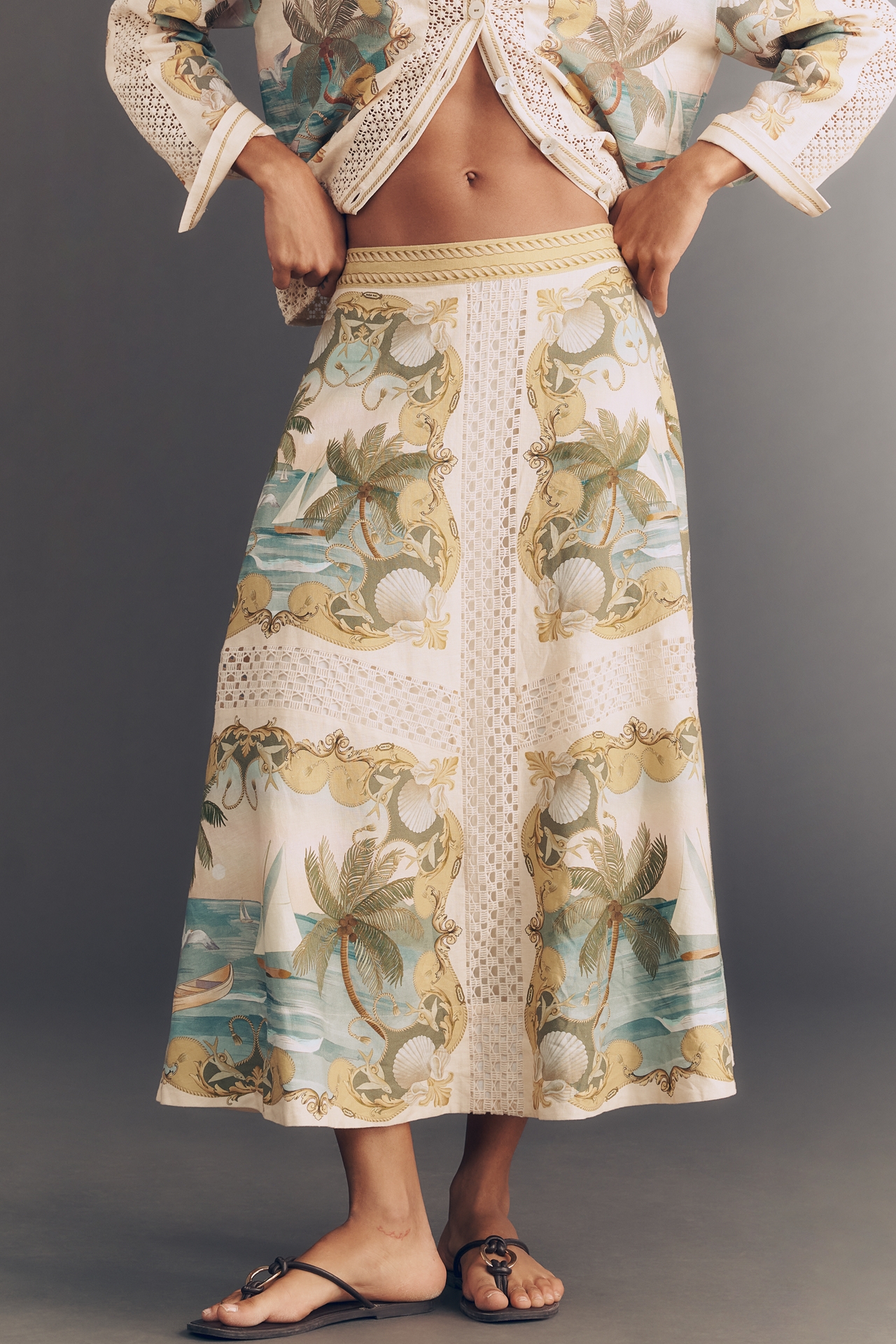 Farm Rio Royal Sea Midi Skirt