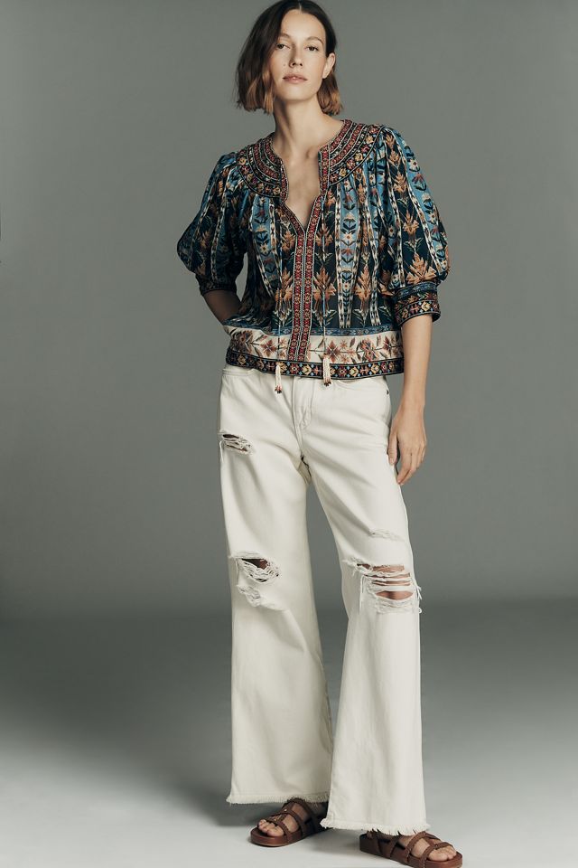 Farm Rio Embroidered Tasseled V-Neck Top  #2