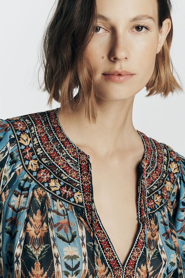 Farm Rio Embroidered Tasseled V-Neck Top  #3
