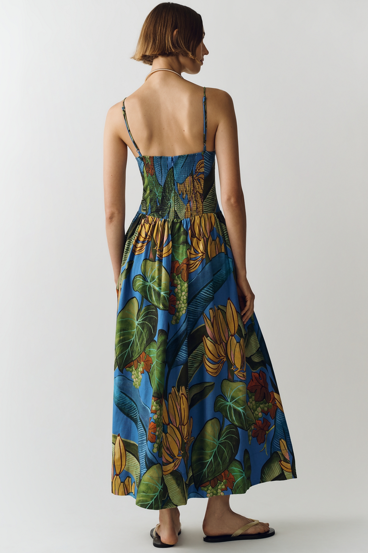 Farm Rio Linen Basque-Waist Midi Dress