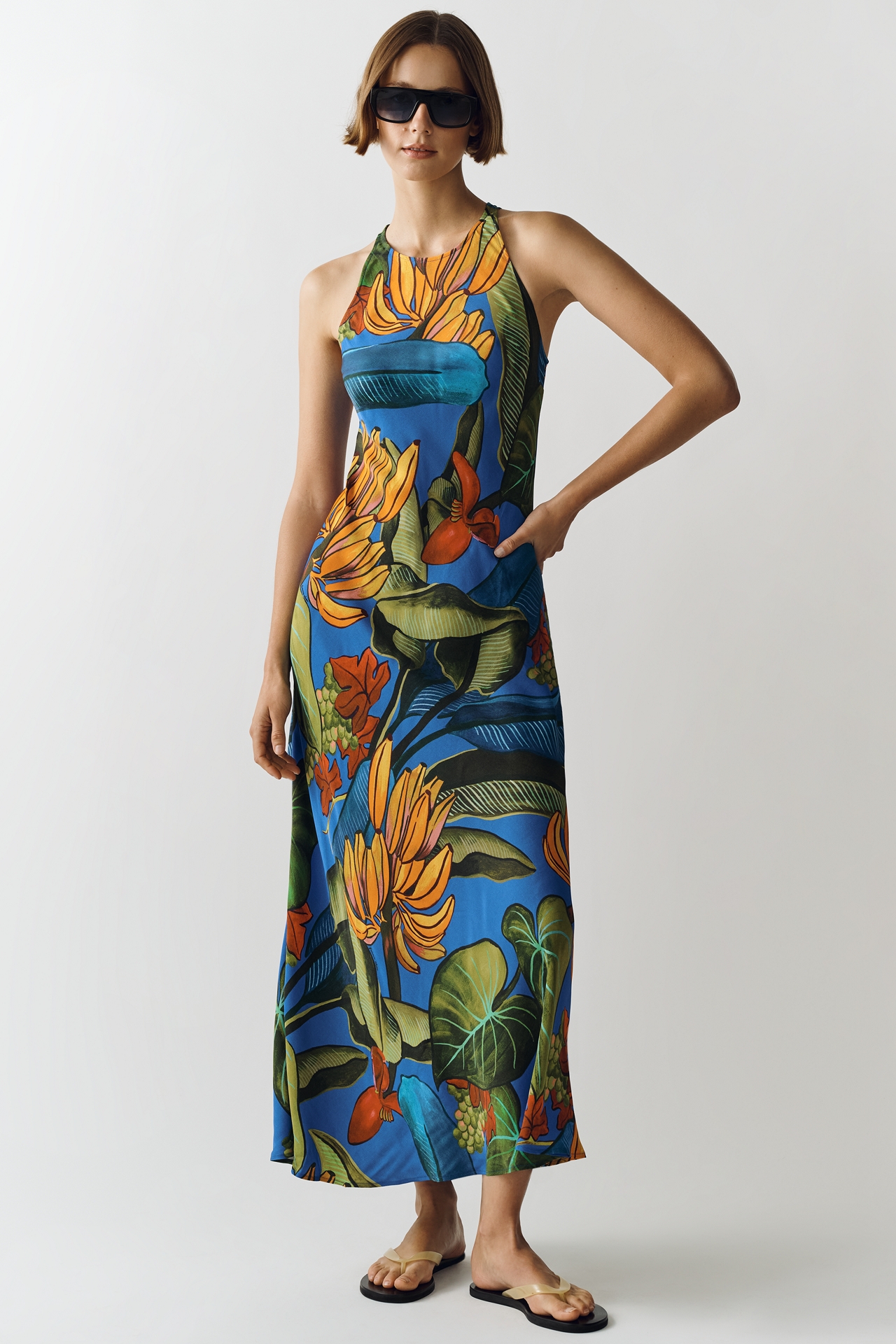 Farm Rio High-Neck Printed Midi Dress
