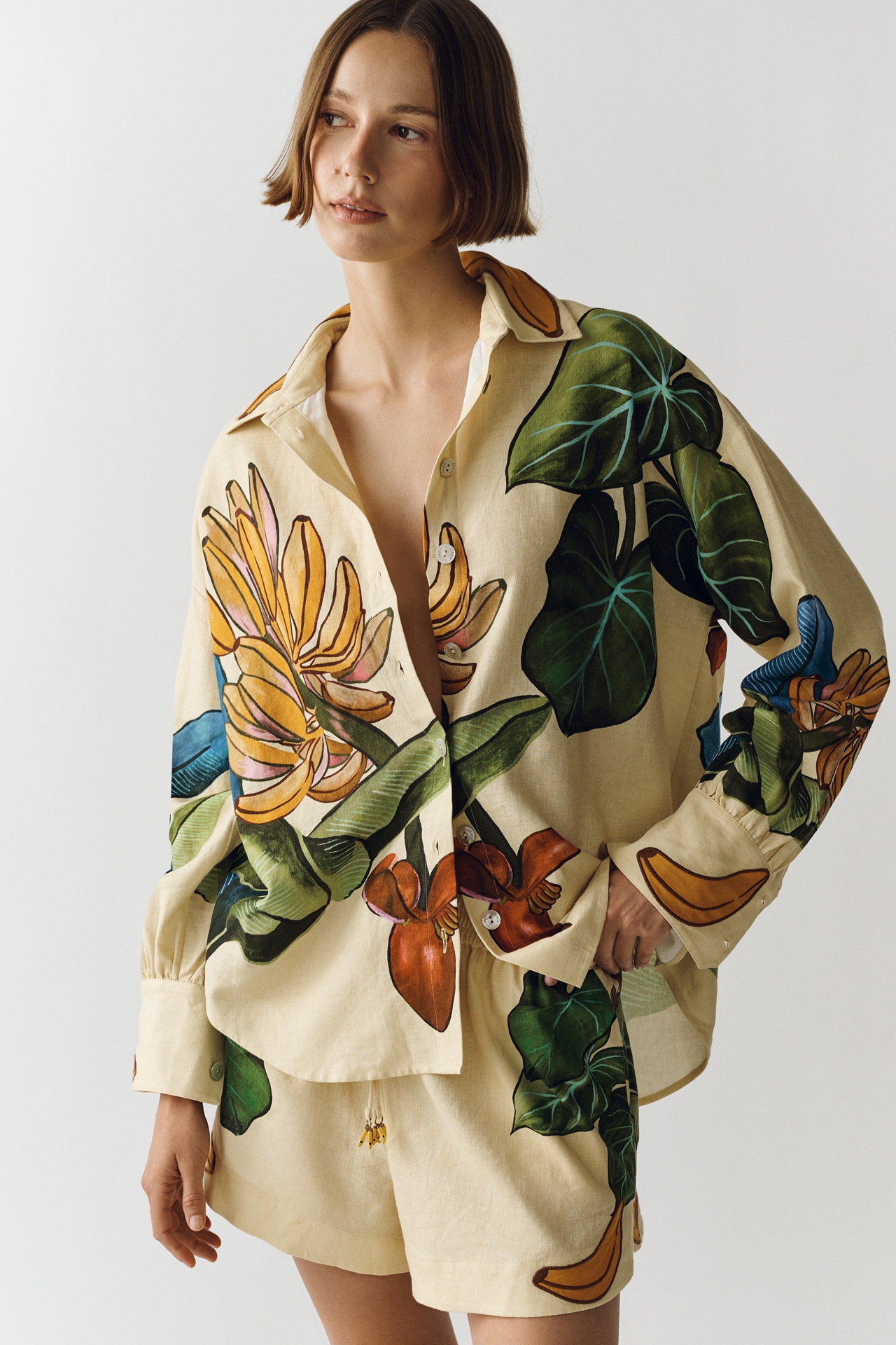 Farm Rio Linen Printed Buttondown Shirt