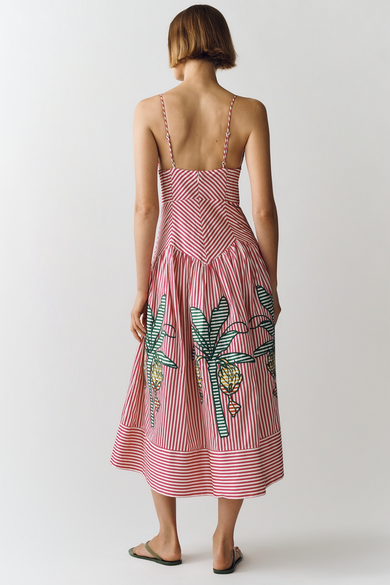 Farm Rio Palm Tree Striped Midi Dress