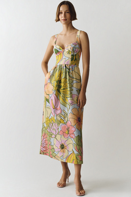 Linen Printed Midi Dress