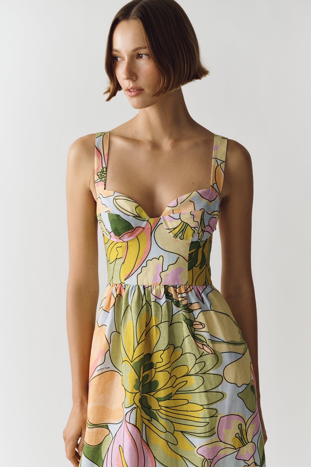 Farm Rio Linen Printed Midi Dress