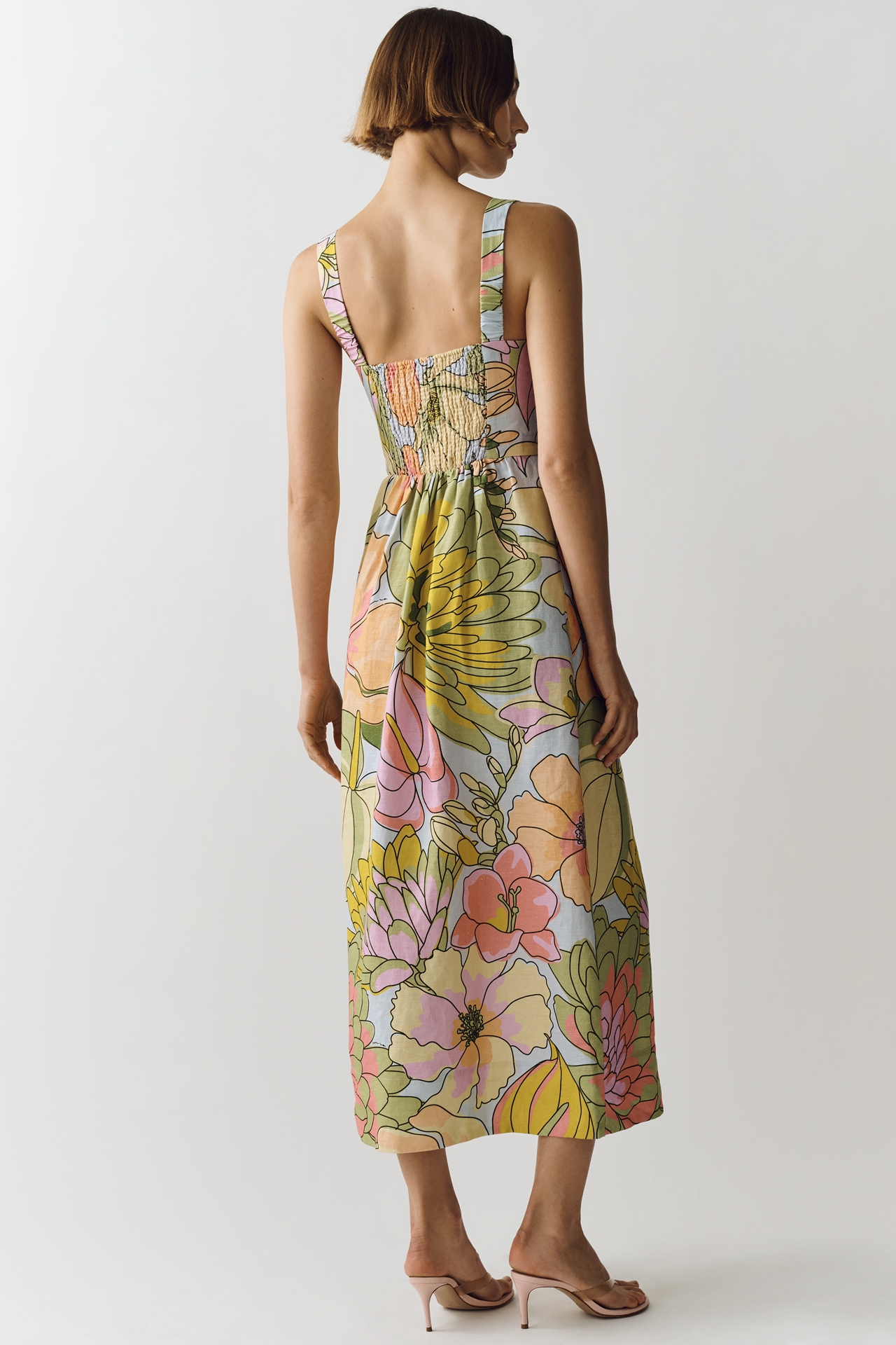 Farm Rio Linen Printed Midi Dress
