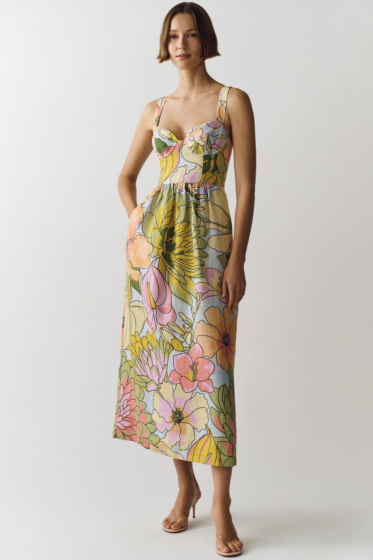 Farm Rio Linen Printed Midi Dress