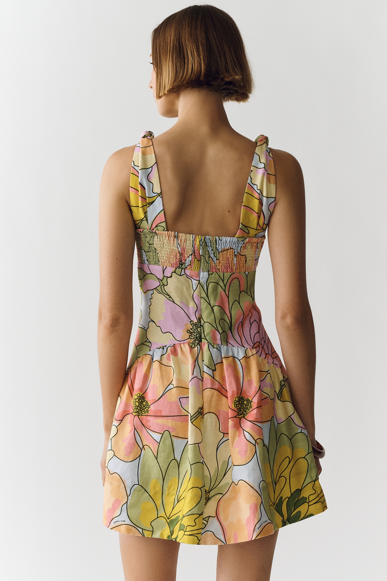 Farm Rio Linen Printed Cutout Mini Dress