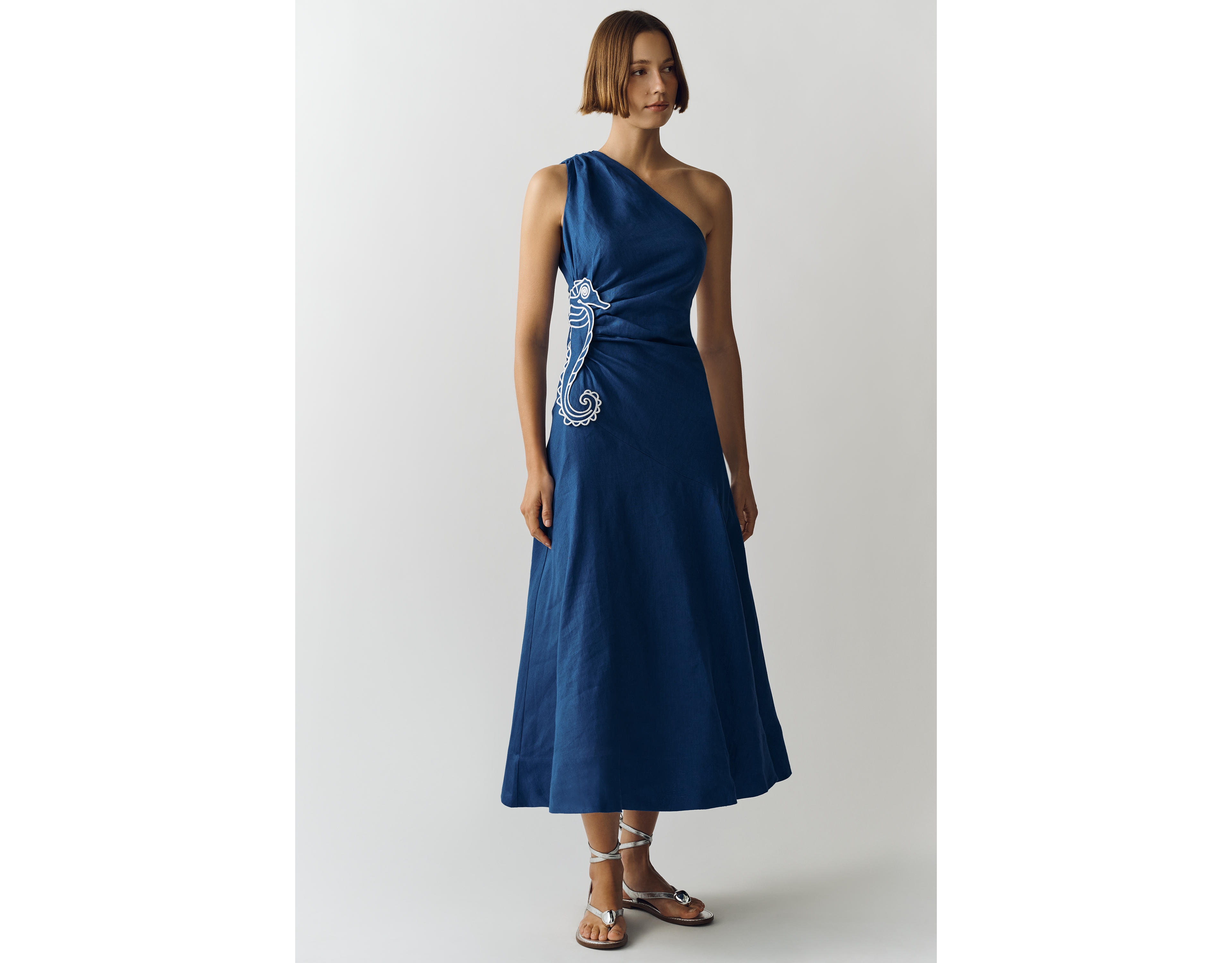 Farm Rio 100% Linen Seahorse Maxi Dress