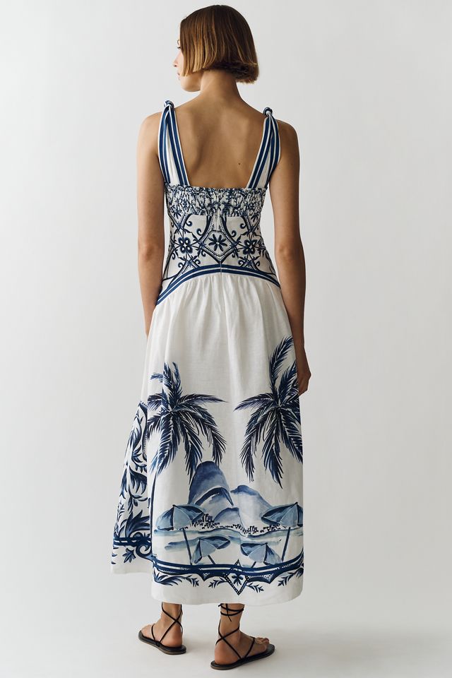 Farm Rio Linen Printed Cutout Midi Dress | Anthropologie