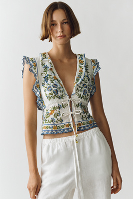 Farm Rio Emily Cotton Tie-Front Blouse | Anthropologie