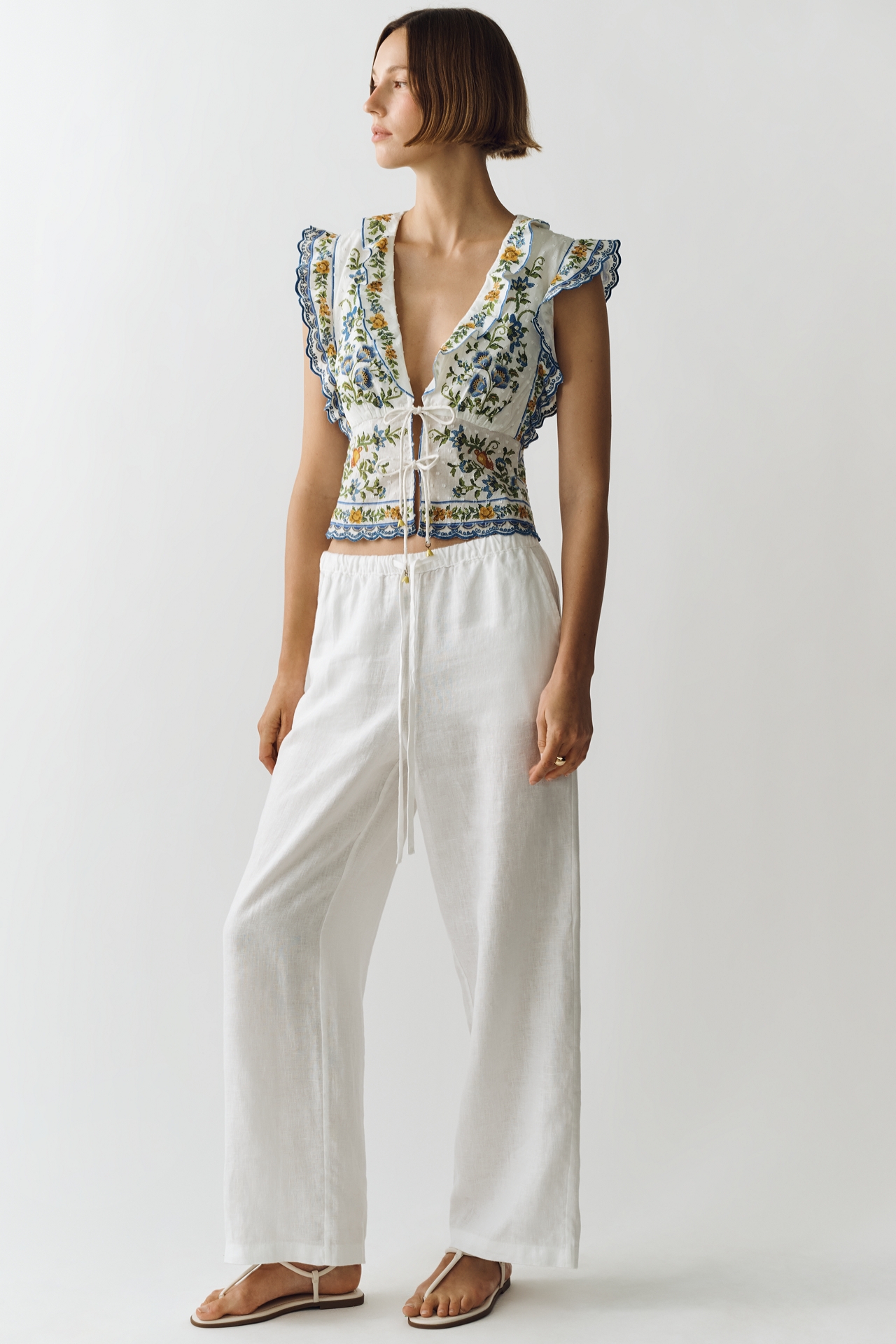 Farm Rio Emily Cotton Tie-Front Blouse