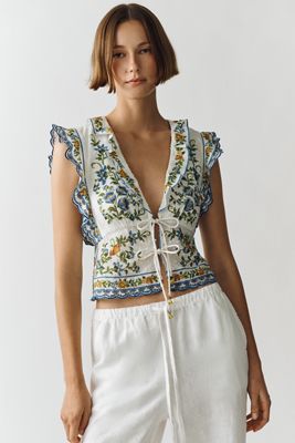 Farm Rio Emily Cotton Tie-Front Blouse