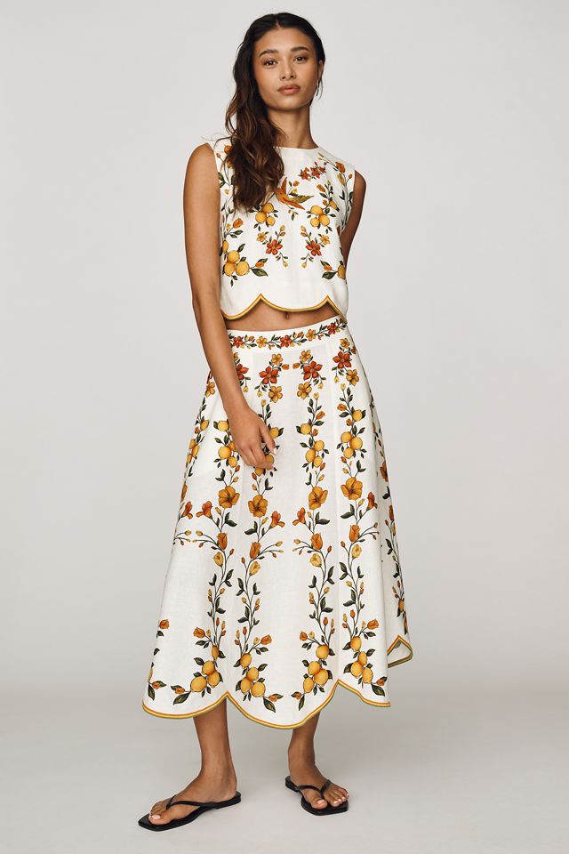 Farm Rio Lemon Bouquet Linen Blend Blouse | Anthropologie