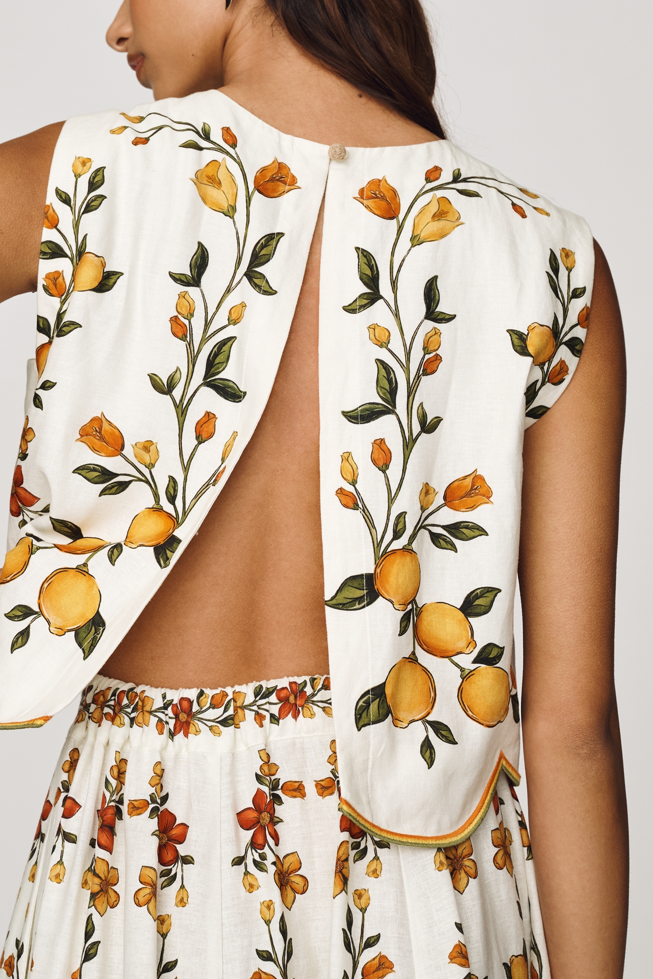 Farm Rio Lemon Bouquet Linen Blend Blouse