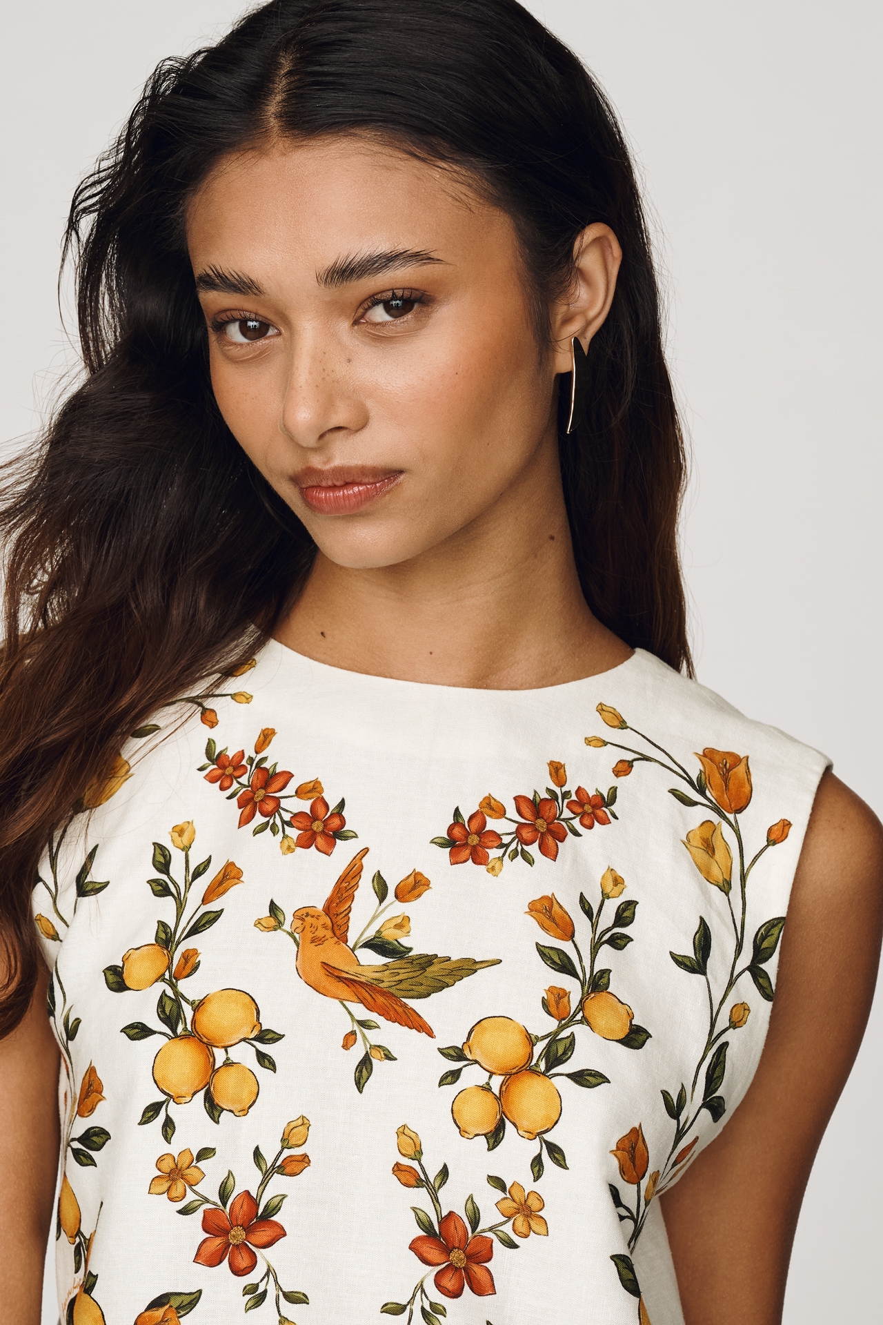 Farm Rio Lemon Bouquet Linen Blend Blouse