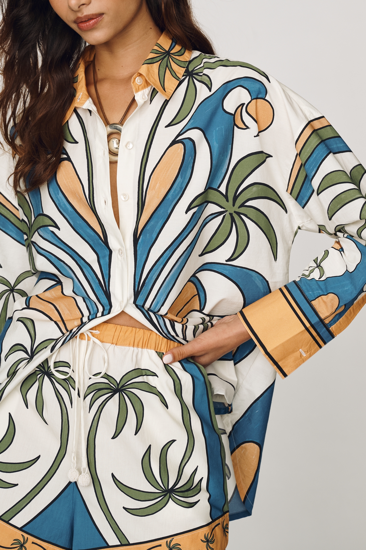 Farm Rio Cotton Geometric Buttondown Shirt