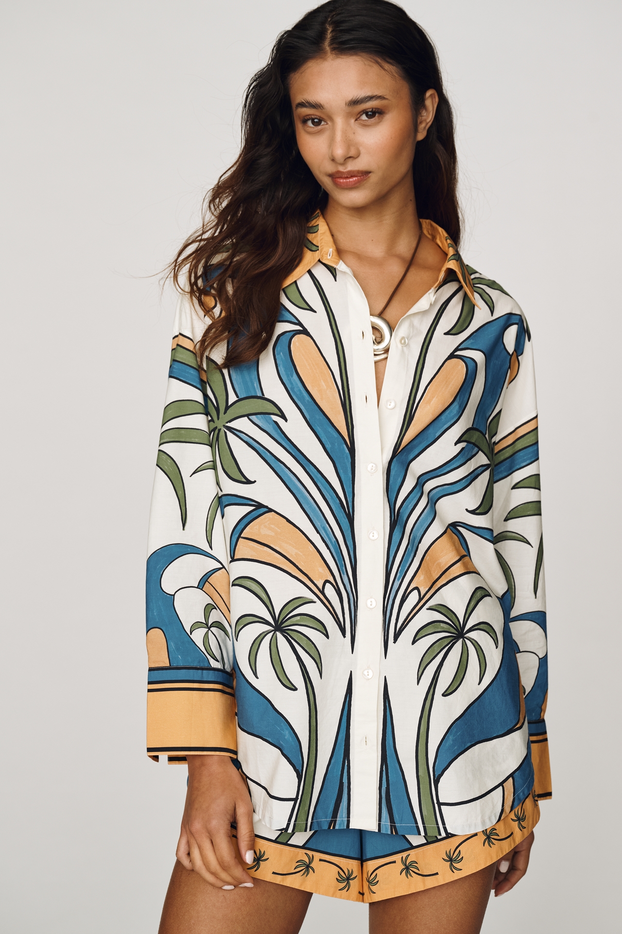 Farm Rio Cotton Geometric Buttondown Shirt