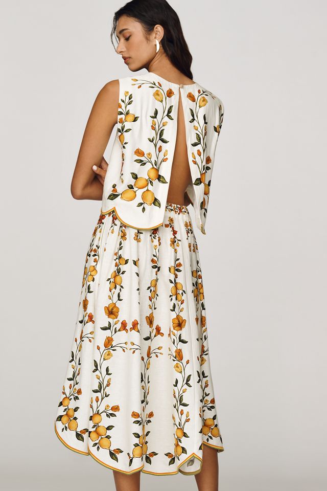 Farm Rio Lemon Bouquet Linen Blend Midi Skirt #2