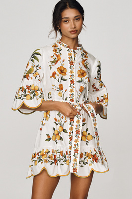 Farm Rio Lemon Bouquet Cotton Mini Dress | Anthropologie